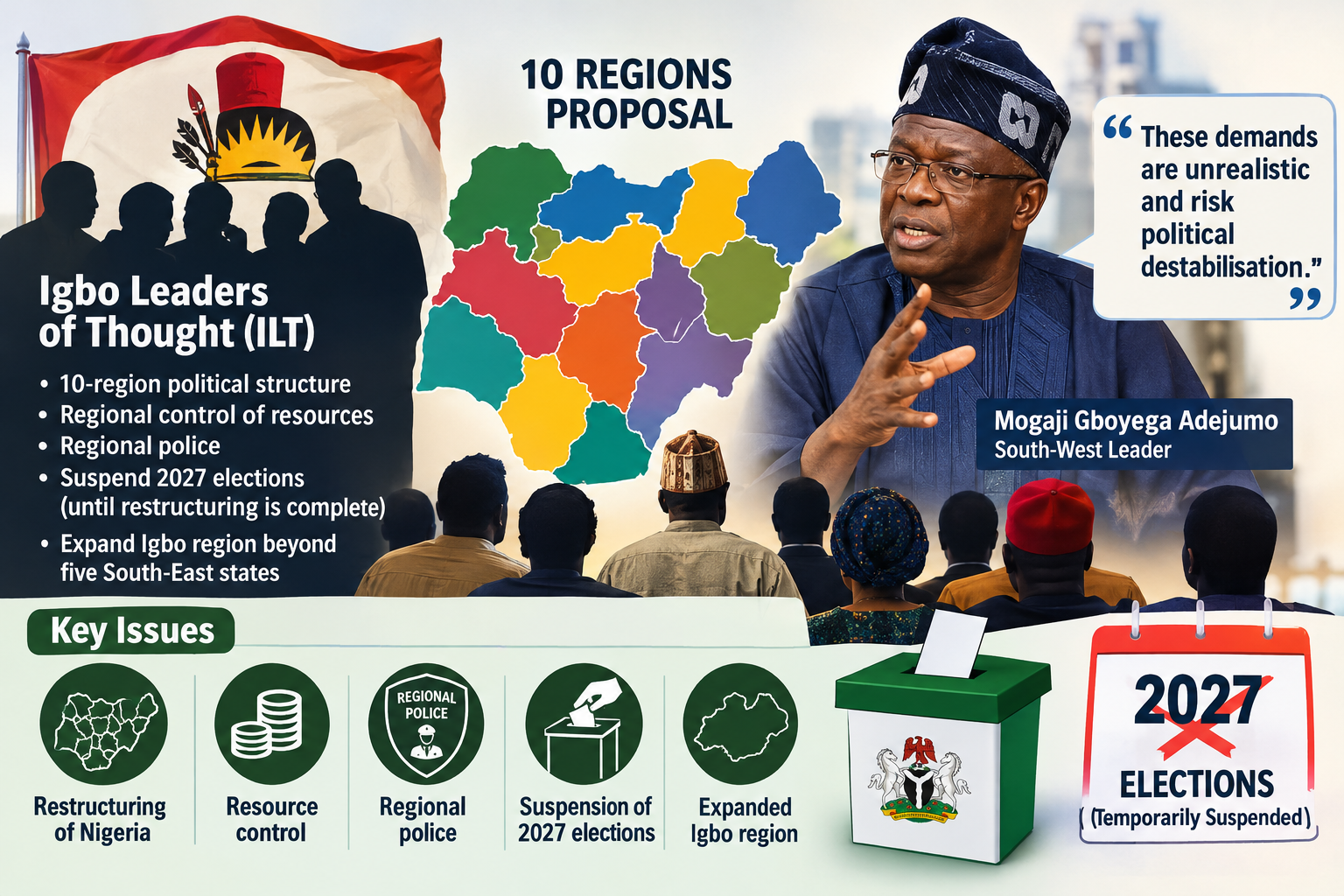 Igbo Restructuring Proposal Sparks Backlash as South-West Leader Questions 10-Region Plan, Election Suspension